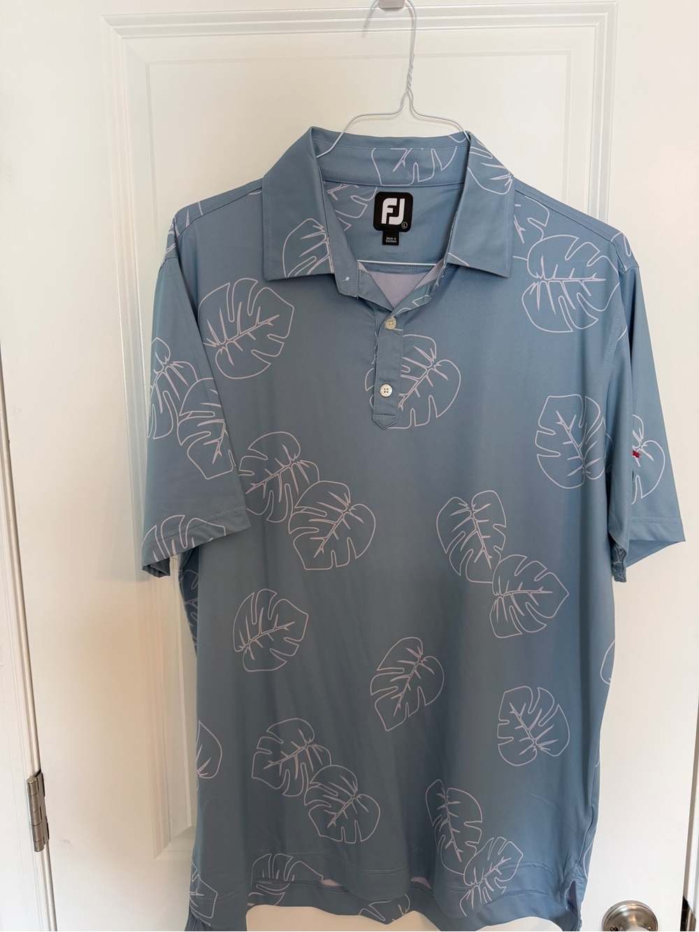 FootJoy Slate Blue Polo with White Leaf Print